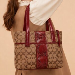 Coach F25706 Signature Python Stripe Tote Handbag